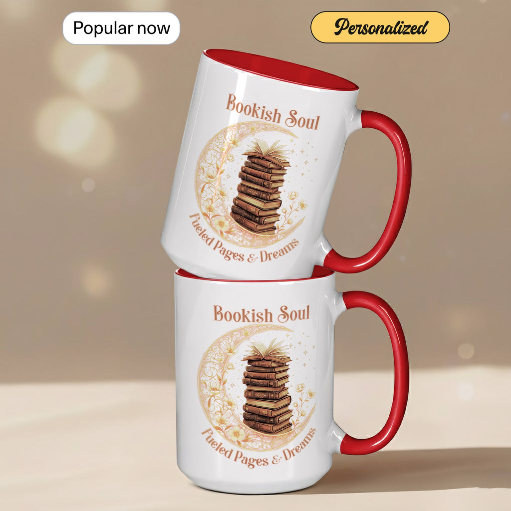 Bookish Soul Mug – Stacked Books Coffee Cup – Literary Aesthetic Gift – Reader Mug 11oz 15oz Ringer | Muug 140