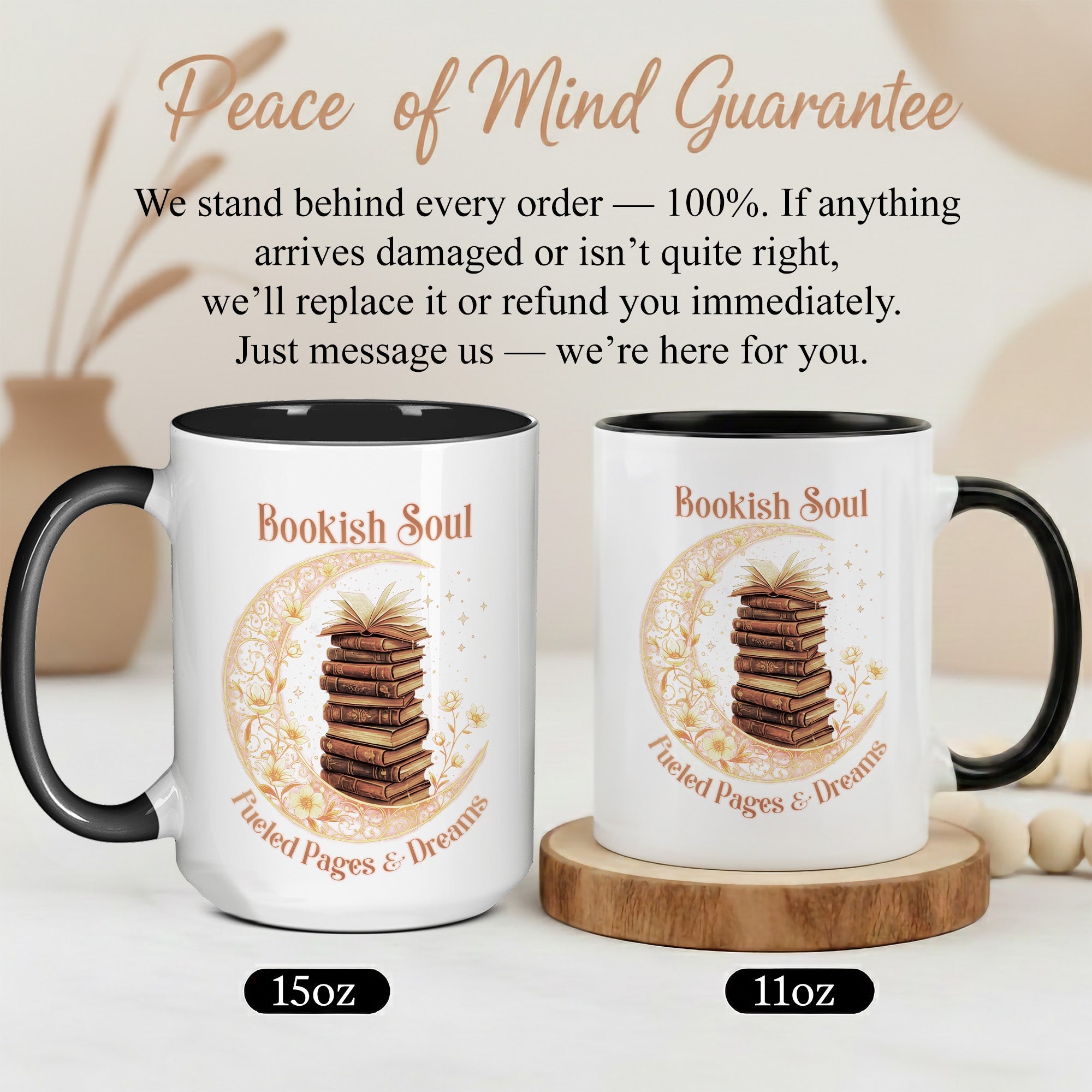 Bookish Soul Mug – Stacked Books Coffee Cup – Literary Aesthetic Gift – Reader Mug 11oz 15oz Ringer | Muug 140