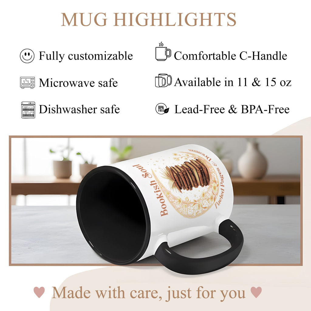 Bookish Soul Mug – Stacked Books Coffee Cup – Literary Aesthetic Gift – Reader Mug 11oz 15oz Ringer | Muug 140