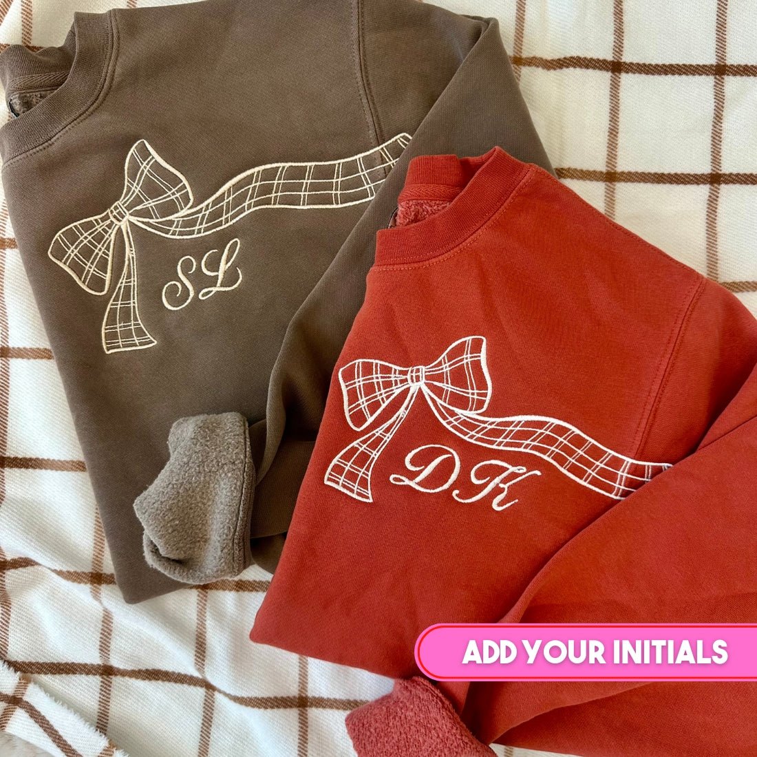 Initialed Plaid 'Bow In The Breeze' Cozy Crew