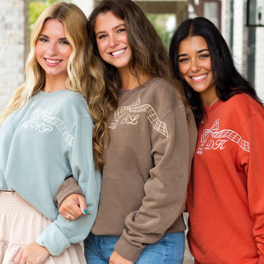 Initialed Plaid 'Bow In The Breeze' Cozy Crew