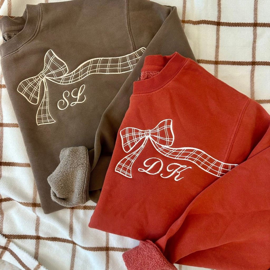 Initialed Plaid 'Bow In The Breeze' Cozy Crew