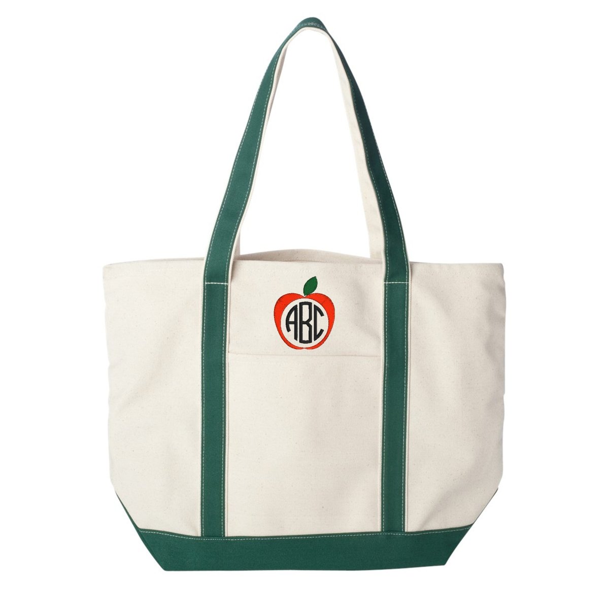 Monogrammed Apple Extra Large Canvas Boat Tote