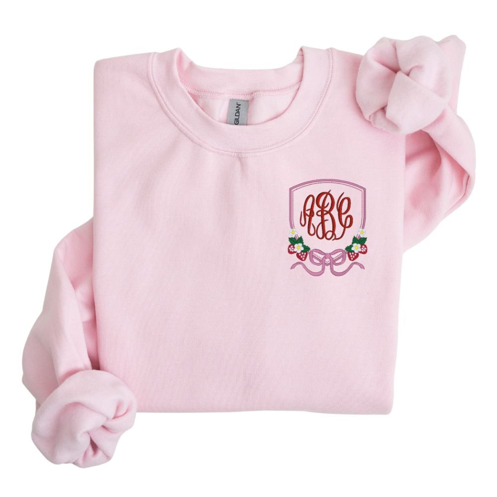 Monogrammed 'Strawberry Bow Crest' Crewneck Sweatshirt