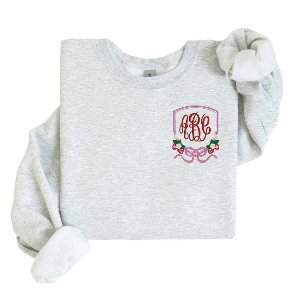 Monogrammed 'Strawberry Bow Crest' Crewneck Sweatshirt
