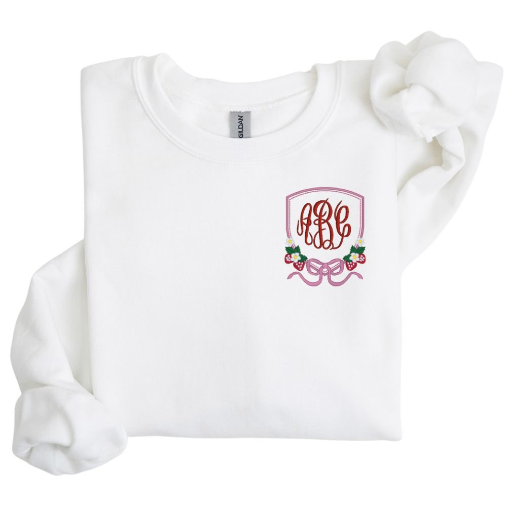 Monogrammed 'Strawberry Bow Crest' Crewneck Sweatshirt