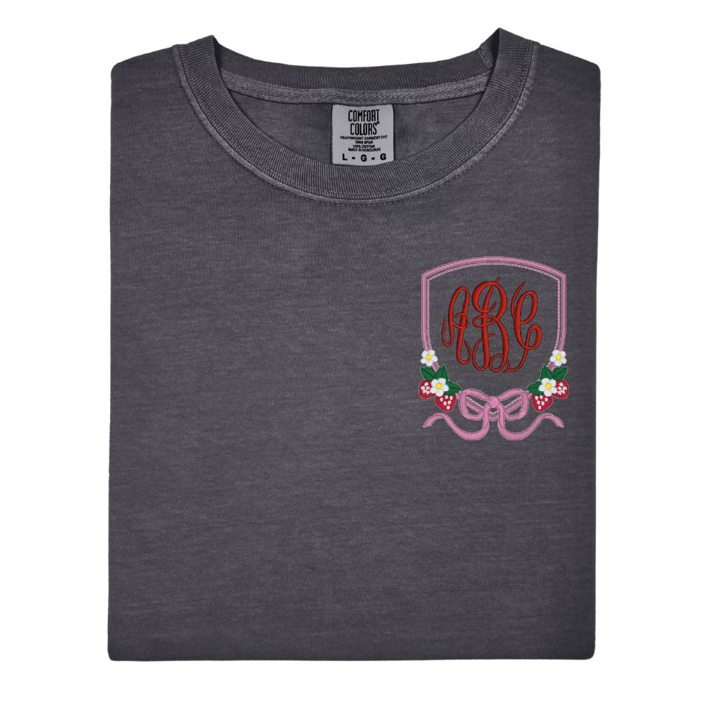 Monogrammed 'Strawberry Bow Crest' T-Shirt