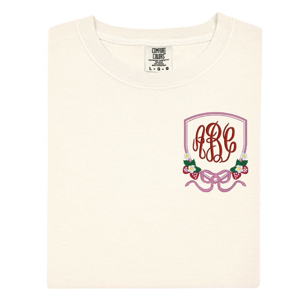 Monogrammed 'Strawberry Bow Crest' T-Shirt