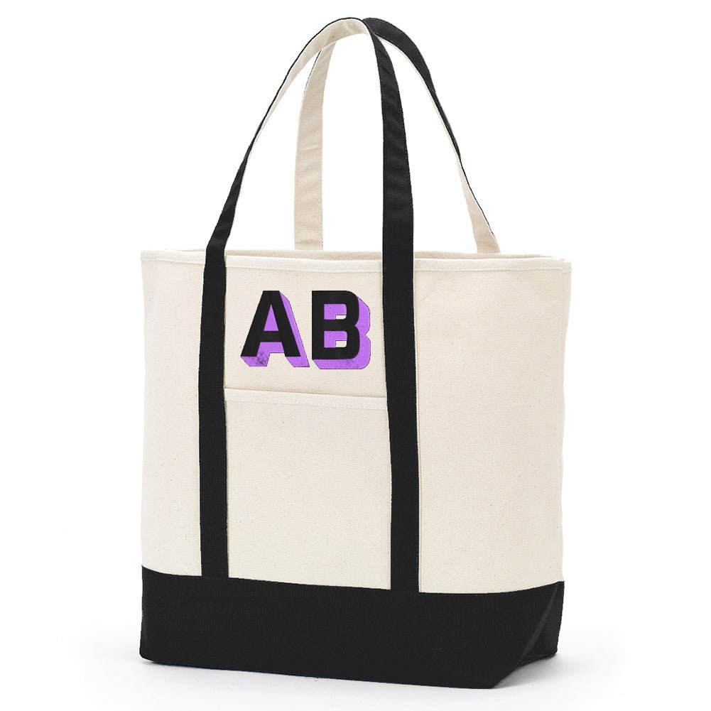 Personalized Shadow Block Initials Canvas Tote Bag